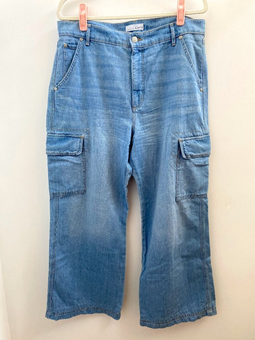Loft Light Wash Wide Leg Cargo Jeans Size 12